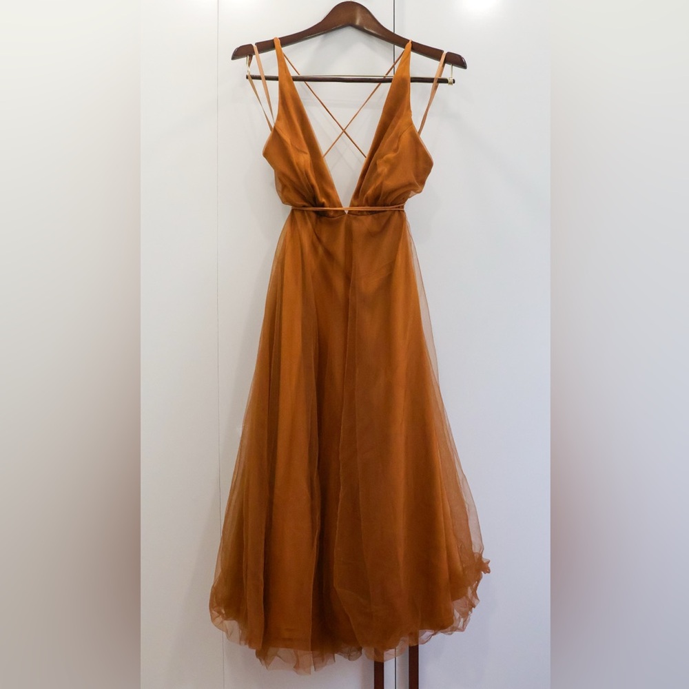 Tulle rust midi cocktail dress